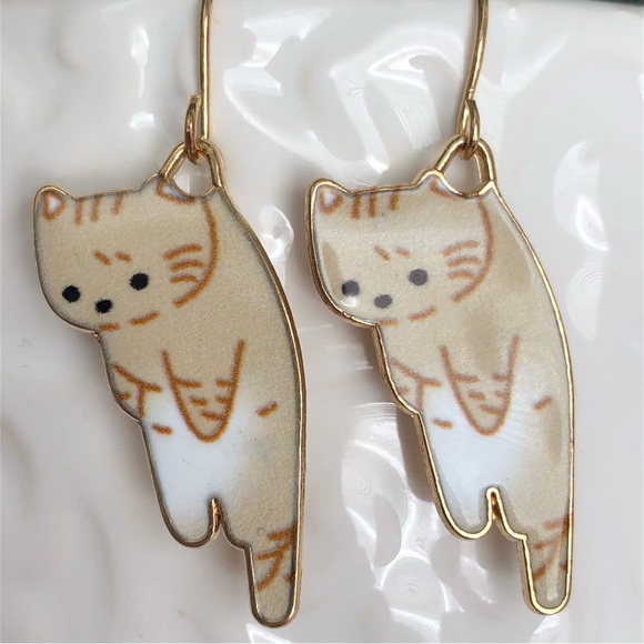 New Kitten Cat Dangle Drop Earrings Cute Fun Pet Gift Cartoon Anime Kitty Blonde - Picture 2 of 6